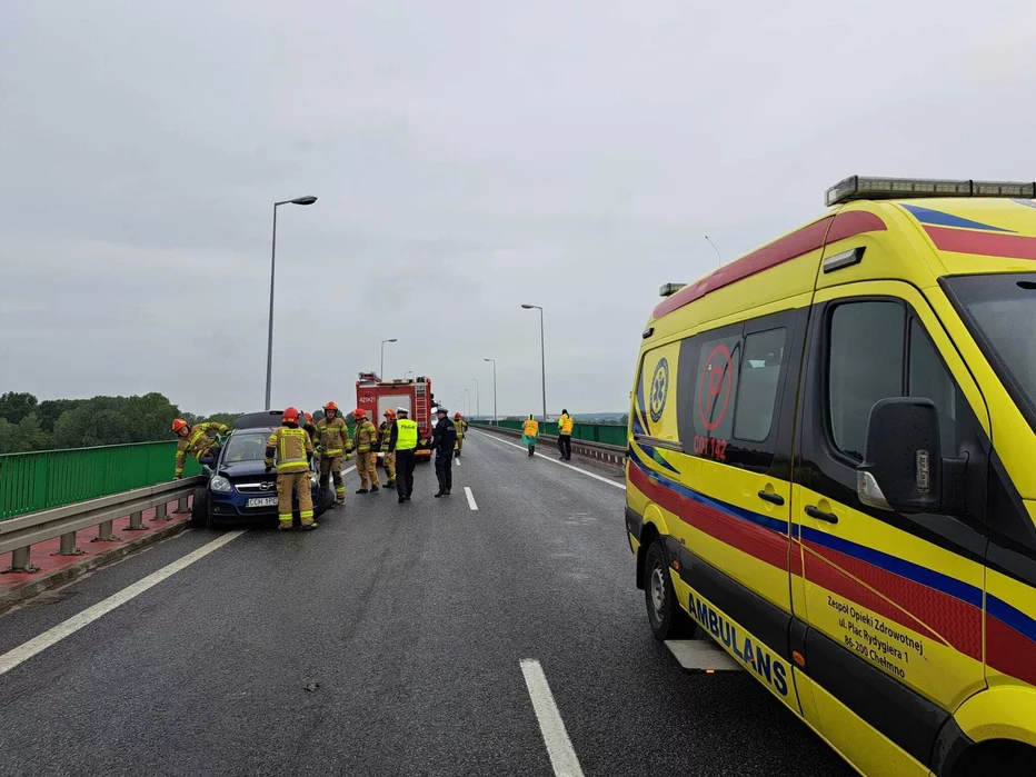 Wypadek na moście na DK 91 w Chełmnie/ Fot. KP PSP Chełmno