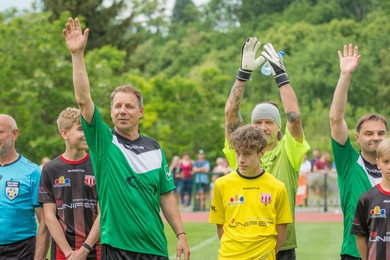 Majdan, Żewłakow, Strejlau, Szpakowski, Mielcarski na stadionie w Chełmnie