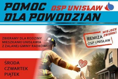 OSP Unisław zbiera dary dla powodzian. Pomagamy rodzinie z dziećmi i seniorom